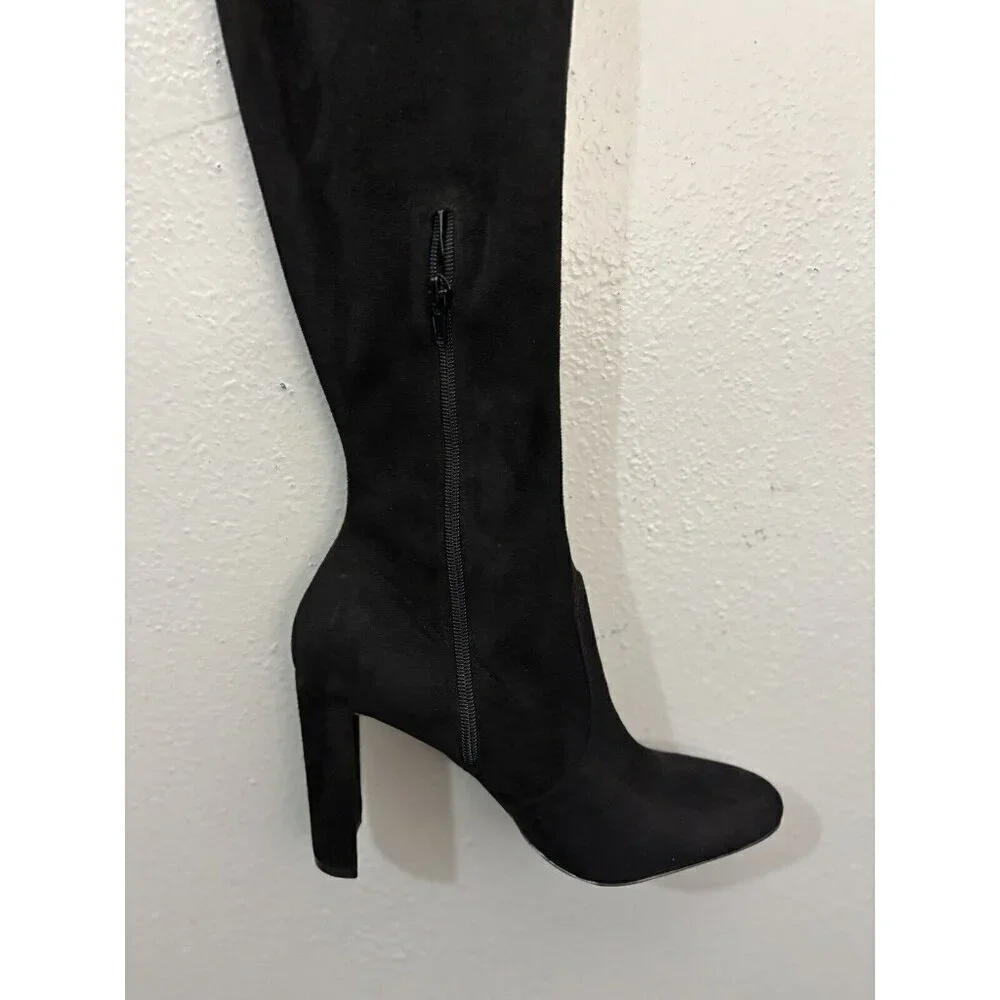 Aldo Over The Knee Sock Boots Black Women 9 Faux Suede Block Heel